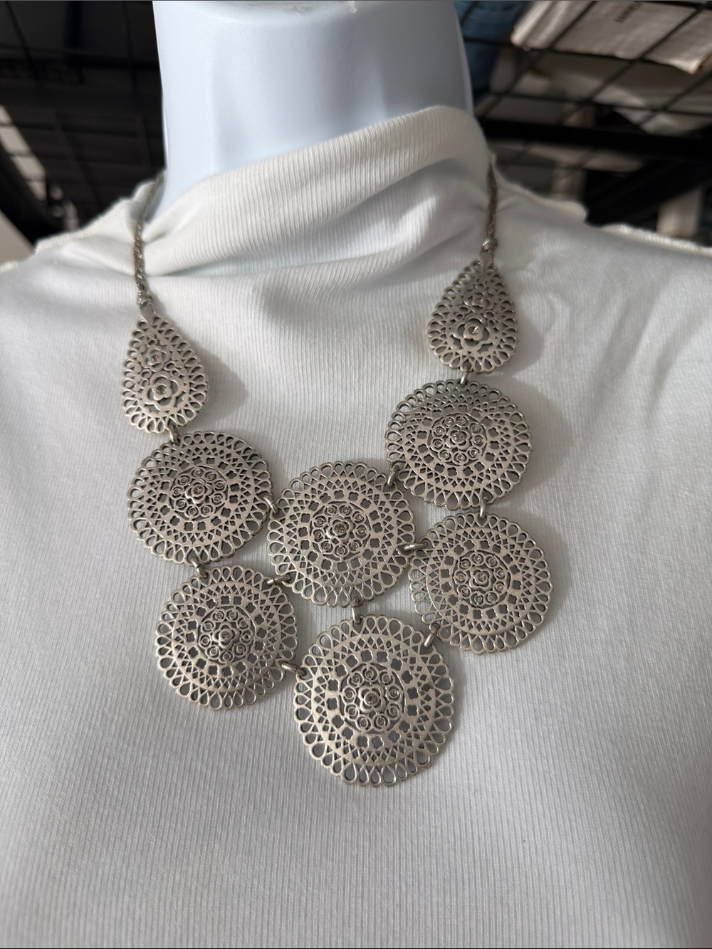 Retired Stella & Dot- Classic Silver Filigree Statement Necklace